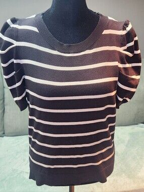Haeof Striped Puff Sleeve Knit Top - Black and White Small Like New!